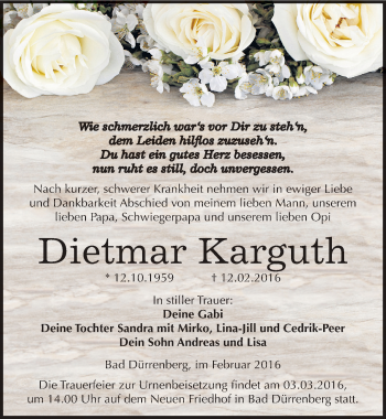 Traueranzeige von Dietmar Karguth von Mitteldeutsche Zeitung Merseburg/Querfurt
