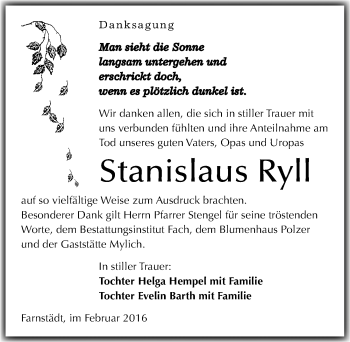 Traueranzeige von Stanislaus Ryll von Mitteldeutsche Zeitung Merseburg/Querfurt