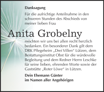Traueranzeige von Anita Grobelny von Super Sonntag Merseburg
