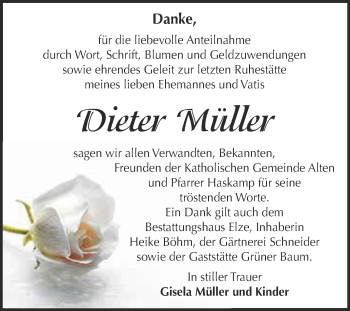 Traueranzeige von Dieter Müller von WVG - Wochenspiegel Dessau / Köthen