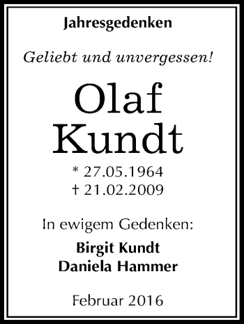 Traueranzeige von Olaf Kundt von Mitteldeutsche Zeitung Merseburg/Querfurt