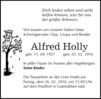 Traueranzeige von Alfred Holly von Mitteldeutsche Zeitung Aschersleben