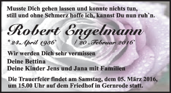 Traueranzeige von Robert Engelmann von Mitteldeutsche Zeitung Quedlinburg