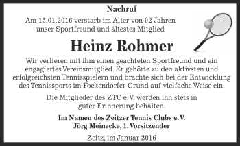 Traueranzeige von Heinz Rohmer von Super Sonntag Zeitz