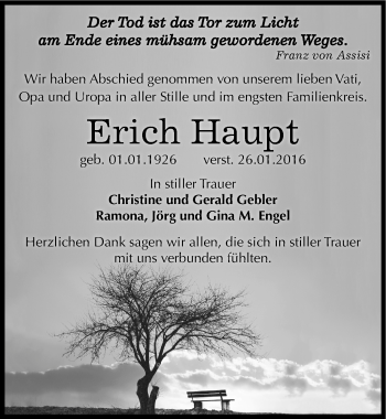 Traueranzeige von Erich Haupt von Mitteldeutsche Zeitung Dessau-Roßlau