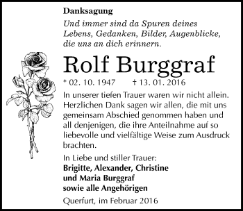 Traueranzeige von Rolf Burggraf von Mitteldeutsche Zeitung Naumburg/Nebra