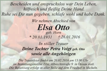 Traueranzeige von Elsa Otto von WVG - Wochenspiegel Dessau / Köthen