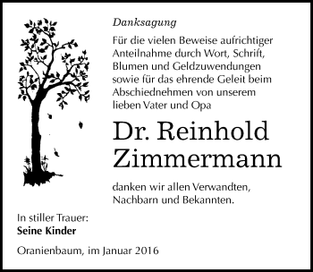 Traueranzeige von Reinhold Zimmermann von Mitteldeutsche Zeitung Wittenberg