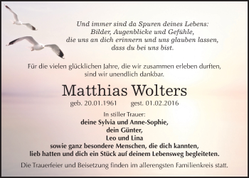 Traueranzeige von Matthias Wolters von Mitteldeutsche Zeitung Köthen