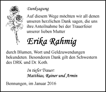 Traueranzeige von Erika Rahmig von Mitteldeutsche Zeitung Sangerhausen