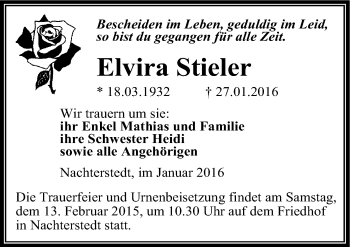 Traueranzeige von Elvira Stieler von Mitteldeutsche Zeitung Aschersleben