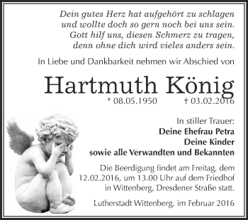 Traueranzeige von Hartmuth Köni von Super Sonntag Wittenberg