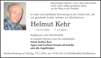 Traueranzeige von Helmut Kehr von Mitteldeutsche Zeitung Weißenfels
