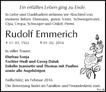 Traueranzeige von Rudolf Emmerich von Mitteldeutsche Zeitung Weißenfels
