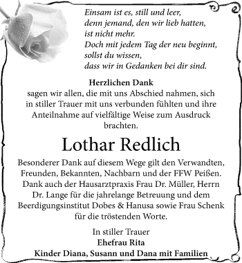 Traueranzeige von Lothar Redlich von Mitteldeutsche Zeitung Bernburg