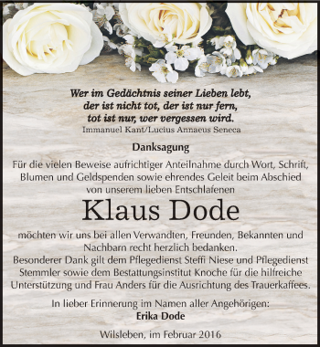 Traueranzeige von Klaus Dode von Mitteldeutsche Zeitung Aschersleben
