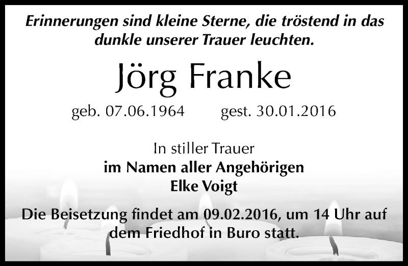  Traueranzeige für Jörg Franke vom 04.02.2016 aus Mitteldeutsche Zeitung Bernburg