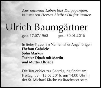 Traueranzeige von Ulrich Baumgärtner von Mitteldeutsche Zeitung Halle/Saalkreis