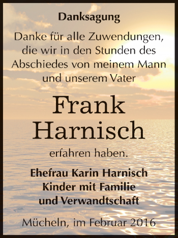 Traueranzeige von Frank Harnisch von Mitteldeutsche Zeitung Merseburg/Querfurt