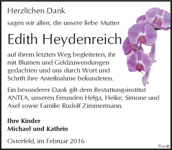 Traueranzeige von Edith Heydenreich von Mitteldeutsche Zeitung Zeitz