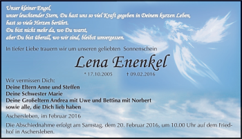 Traueranzeige von Lena Enenkel von Mitteldeutsche Zeitung Aschersleben