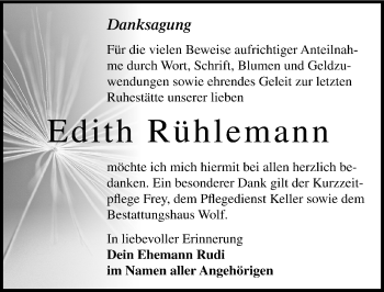 Traueranzeige von Edith Rühlemann von Mitteldeutsche Zeitung Weißenfels
