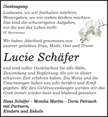 Traueranzeige von Lucie Schäfer von Mitteldeutsche Zeitung Quedlinburg