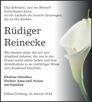Traueranzeige von Rüdiger Reinecke von Super Sonntag Bernburg