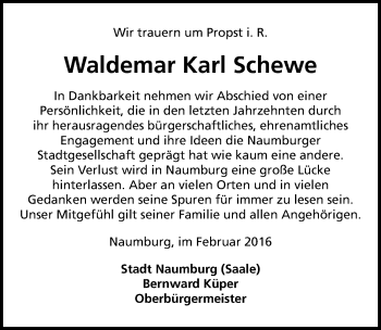 Traueranzeige von Waldemar Karl Schewe von Mitteldeutsche Zeitung Naumburg/Nebra