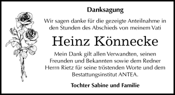 Traueranzeige von Heinz Könnecke von Mitteldeutsche Zeitung Dessau-Roßlau