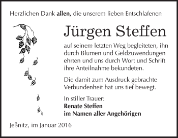 Traueranzeige von Jürgen Steffen von WVG - Wochenspiegel Bitterfeld