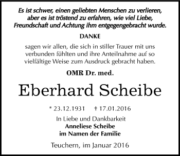 Traueranzeige von Eberhard Scheibe von Mitteldeutsche Zeitung Weißenfels