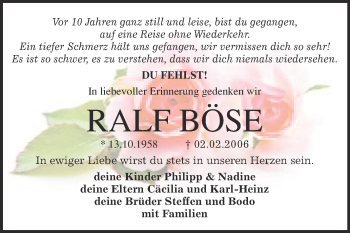 Traueranzeige von Ralf Böse von Super Sonntag Wittenberg