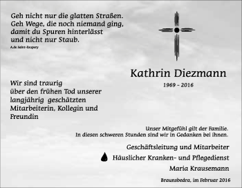 Traueranzeige von Kathrin Diezmann von WVG - Wochenspiegel Merseburg