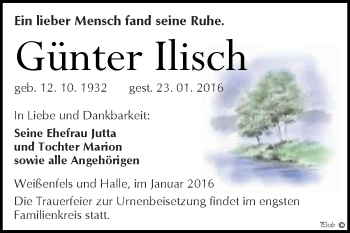 Traueranzeige von Günter Ilisch von WVG - Wochenspiegel NMB / WSF / ZTZ