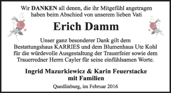 Traueranzeige von Erich Damme von Mitteldeutsche Zeitung Aschersleben