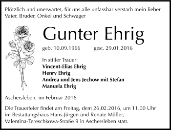 Traueranzeige von Gunter Ehrig von Mitteldeutsche Zeitung Aschersleben