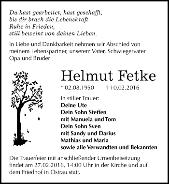 Traueranzeige von Helmut Fetke von Mitteldeutsche Zeitung Halle/Saalkreis