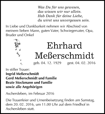 Traueranzeige von Ehrhard Meßerschmidt von Mitteldeutsche Zeitung Aschersleben