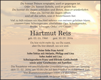 Traueranzeige von Hartmut Reis von Mitteldeutsche Zeitung Sangerhausen