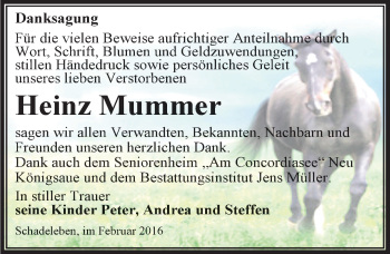 Traueranzeige von Heinz Mummer von Mitteldeutsche Zeitung Aschersleben