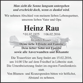 Traueranzeige von Heinz Rau von Super Sonntag Dessau / Köthen
