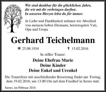 Traueranzeige von Gerhard Teichelmann von Mitteldeutsche Zeitung
