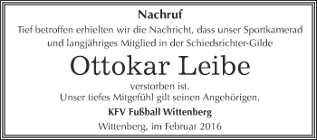 Traueranzeige von Ottokar Leibe von WVG - Wochenspiegel Wittenberg