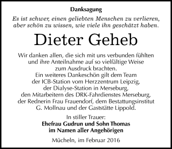 Traueranzeige von Dieter Geheb von Mitteldeutsche Zeitung Merseburg/Querfurt