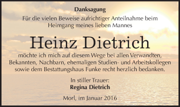 Traueranzeige von Heinz Dietrich von Mitteldeutsche Zeitung Halle/Saalkreis