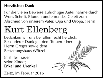 Traueranzeige von Kurt Ellenberg von Mitteldeutsche Zeitung Zeitz