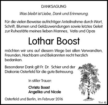Traueranzeige von Lothar Boost von Mitteldeutsche Zeitung Zeitz