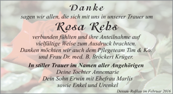 Traueranzeige von Rosa Rebs von Mitteldeutsche Zeitung Dessau-Roßlau