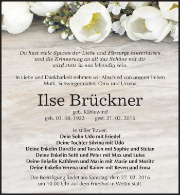 Traueranzeige von Ilse Brückner von Mitteldeutsche Zeitung Halle/Saalkreis